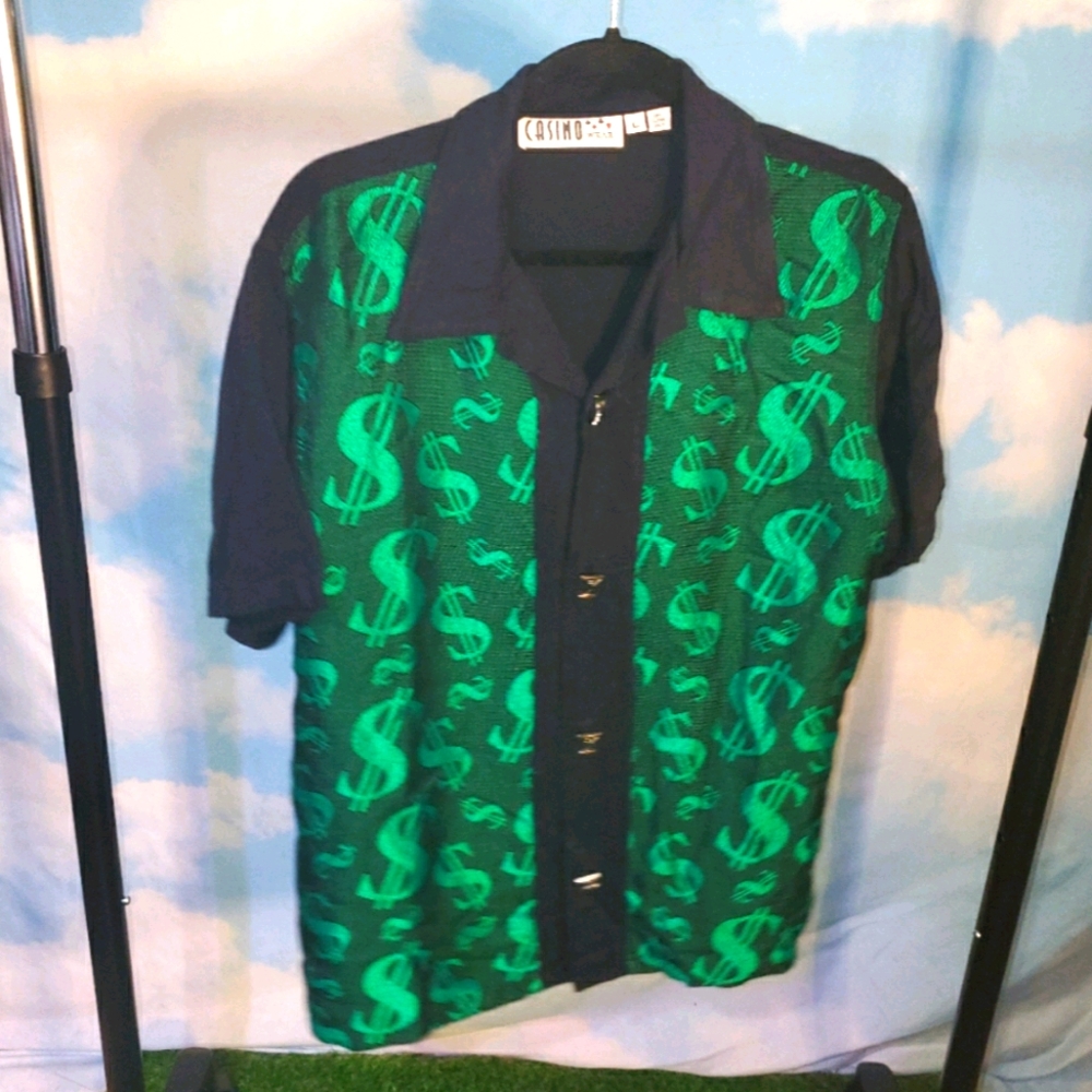 Vintage $ DOLLAR SIGN Pimp Casino Wear Button Up